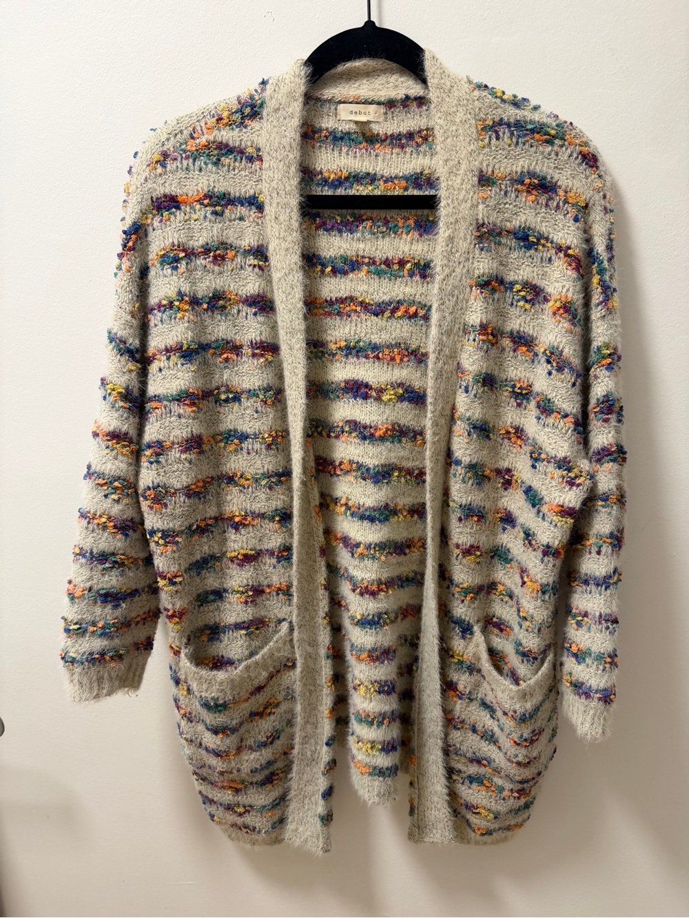 Debut by H&M Multicolor Textured Striped Open Front Cardigan S